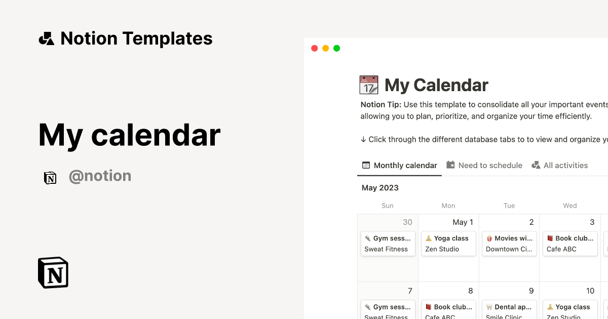 My calendar | Notion Template