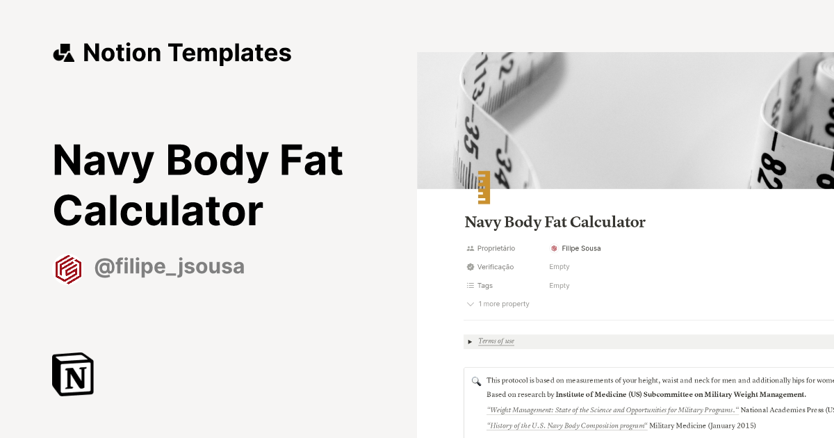 Navy Body Fat Calculator Notion Template