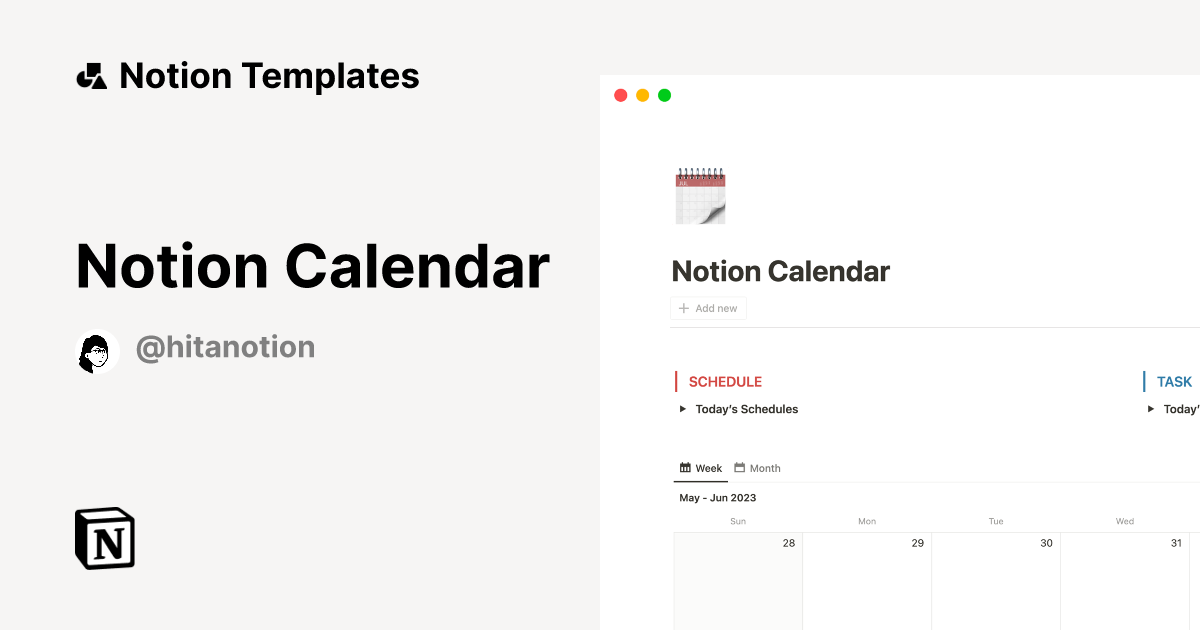 Notion Calendar Notion Template