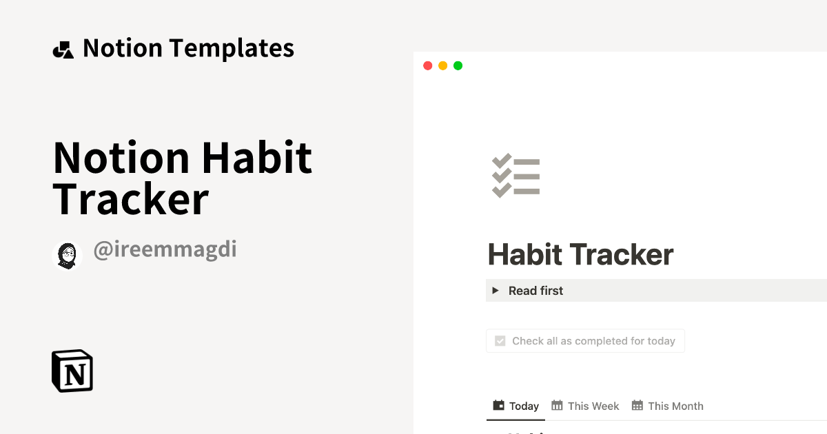 Notion Habit Tracker Notion Template