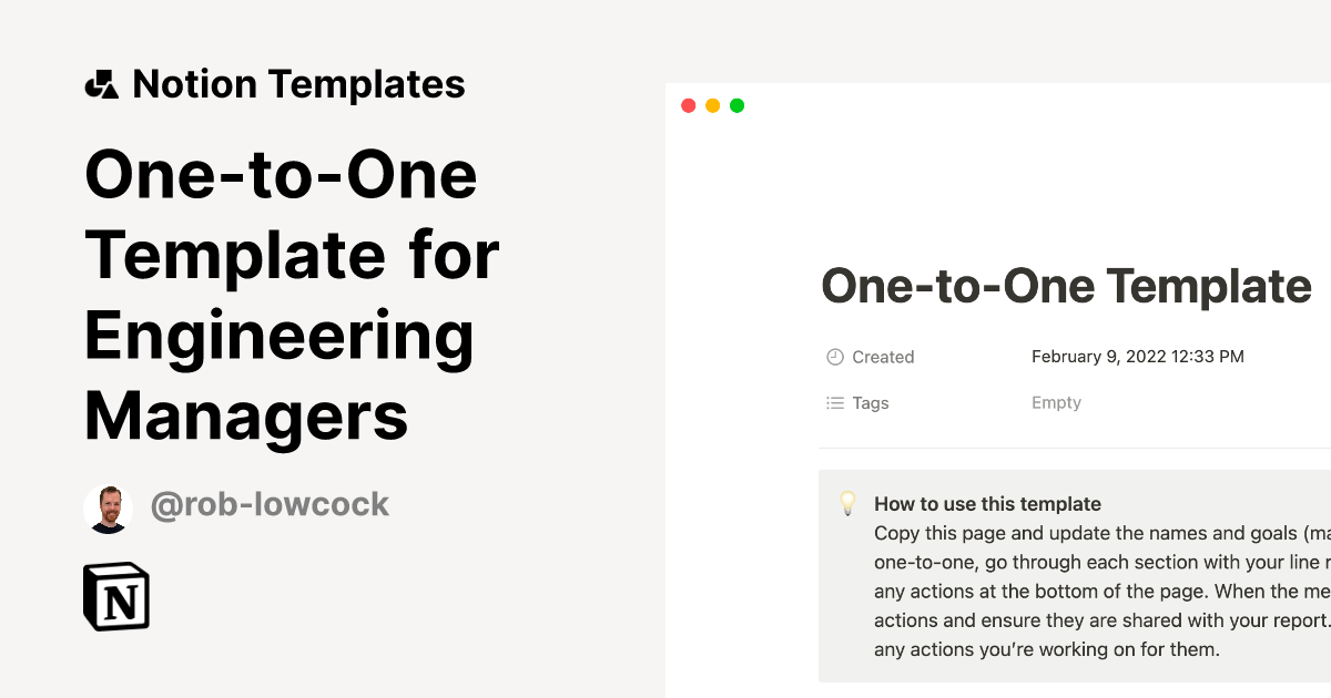 One to one template for engineering managers template by rob lowcock