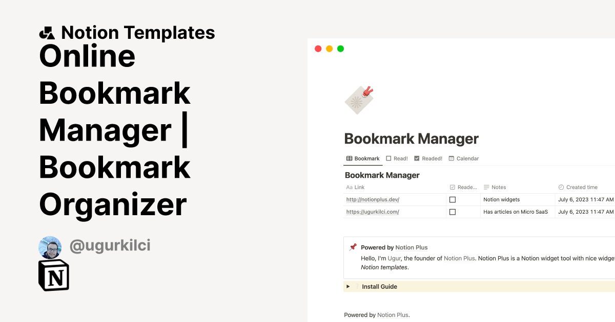 Online Bookmark Manager Bookmark Organizer Notion Template