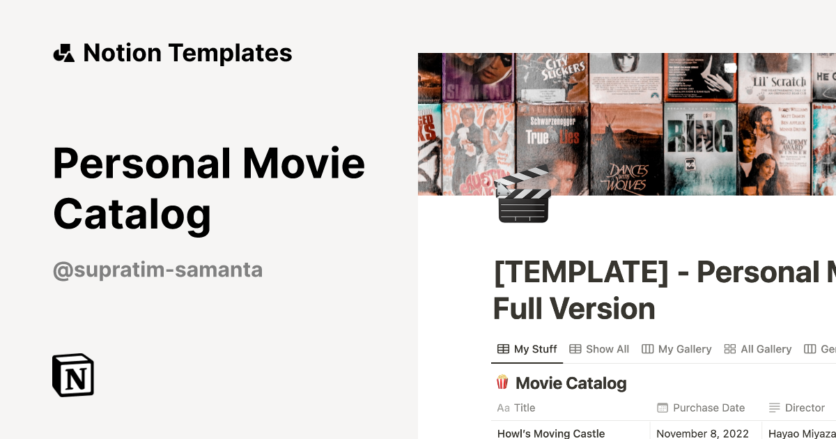 Personal Movie Catalog Notion Template