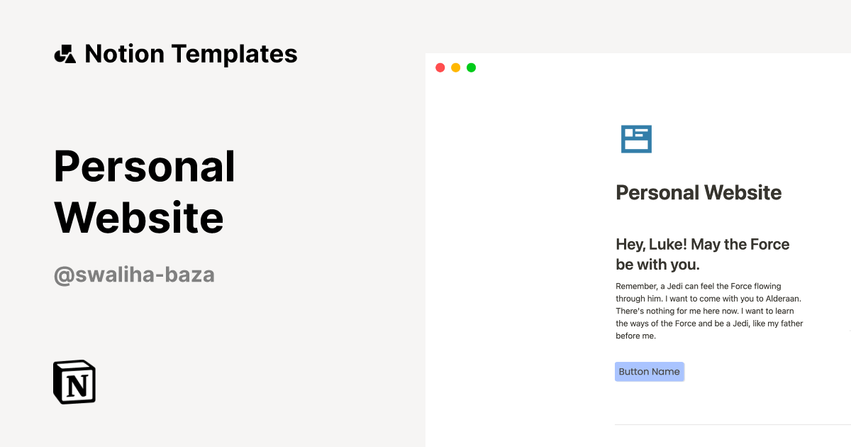 Personal Website Template by Swaliha Baza Notion Marketplace