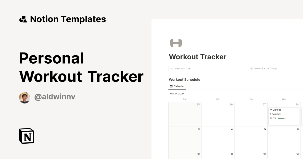 Personal Workout Tracker by Aldwin Nou Notion Template