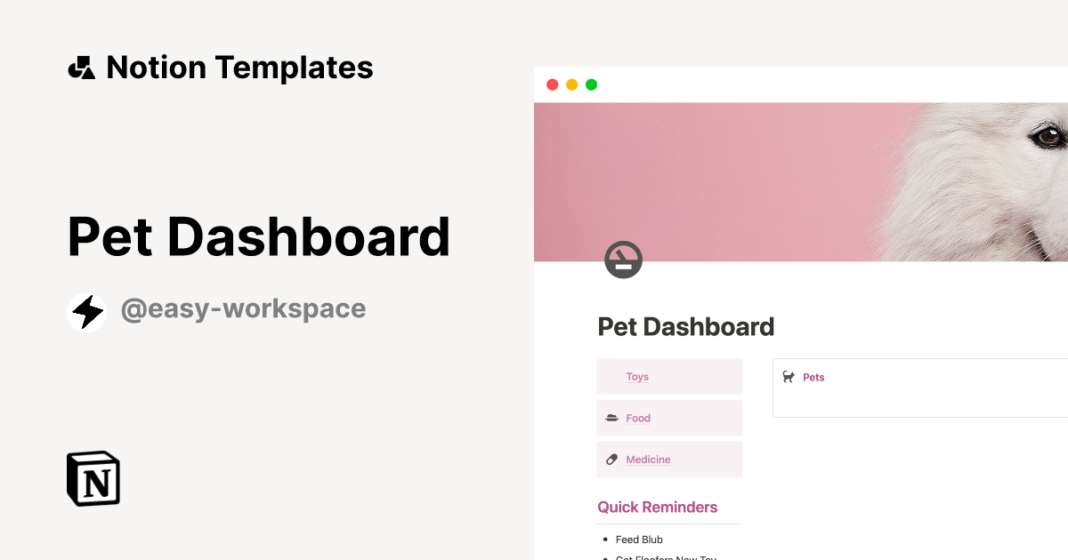 Pet Dashboard by Easy Workspace Notion Template