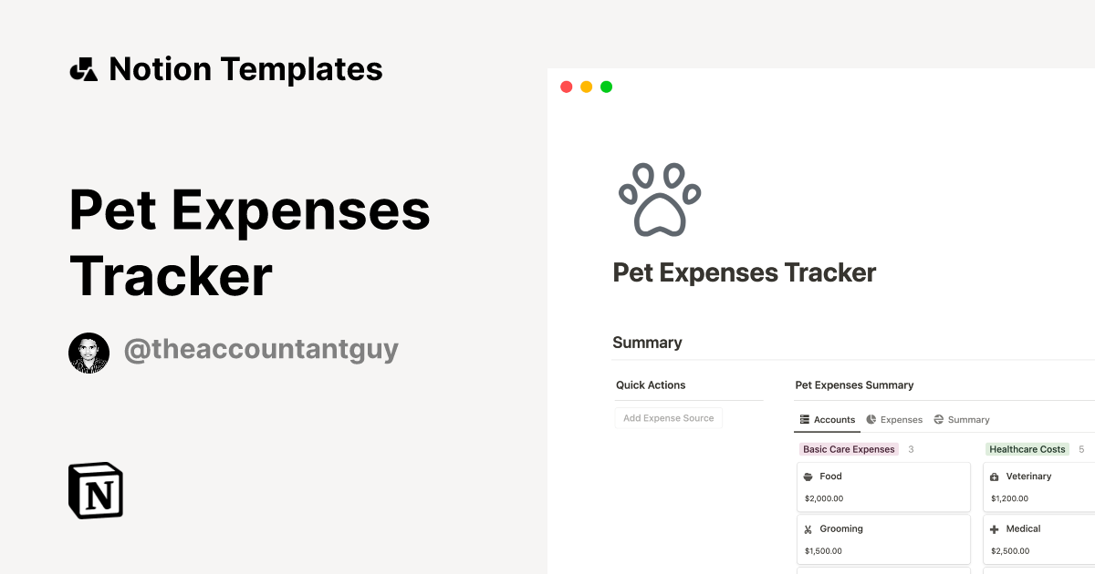 Pet Expenses Tracker Notion Template