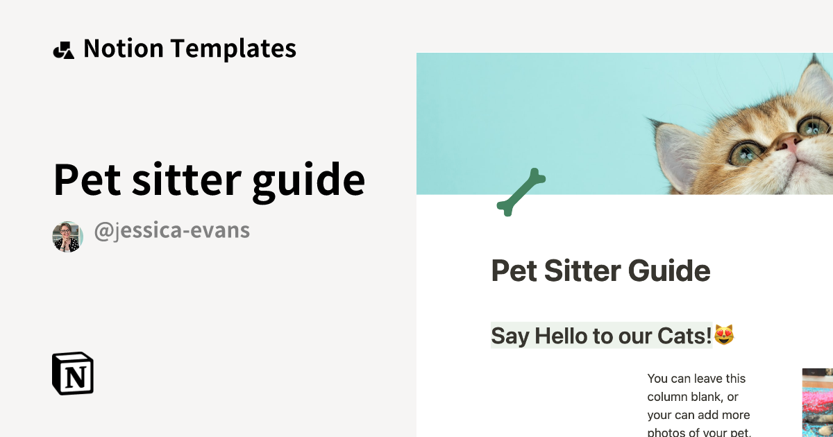 Pet sitter guide by Jessica Evans Notion Template