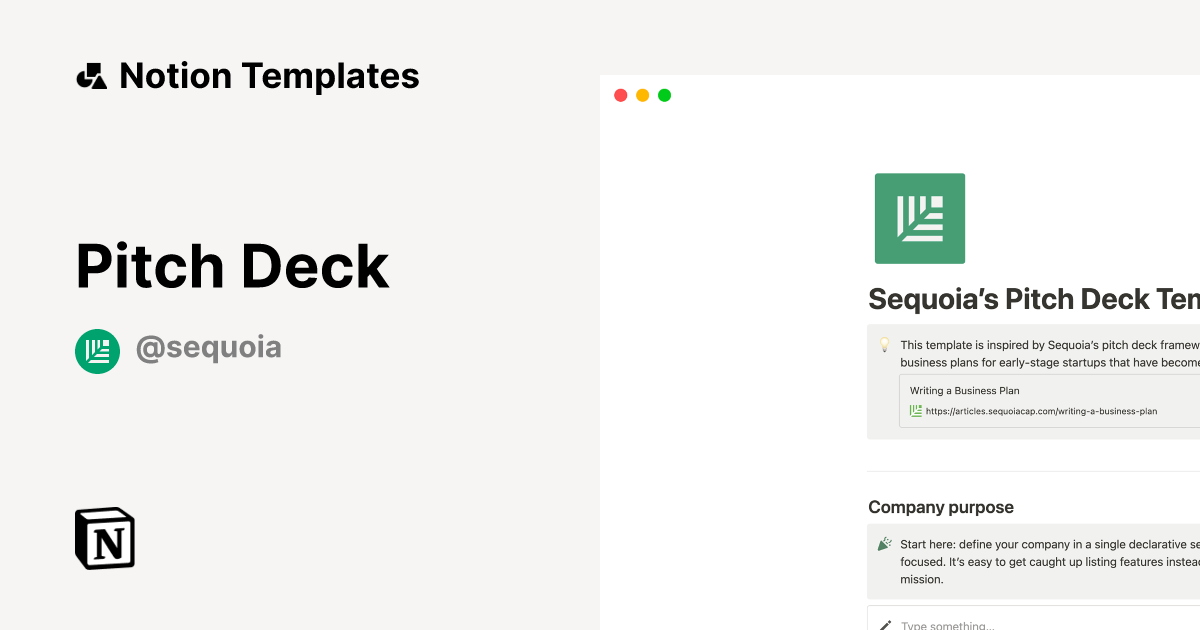 Pitch Deck by Sequoia Notion Template