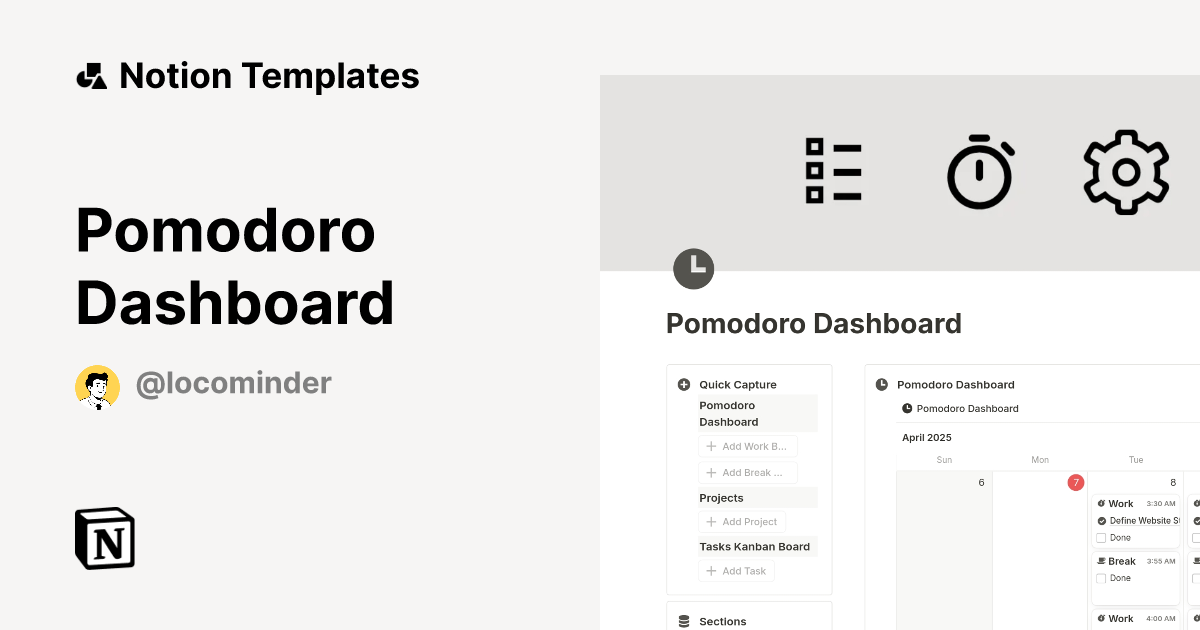Pomodoro Dashboard Notion Template