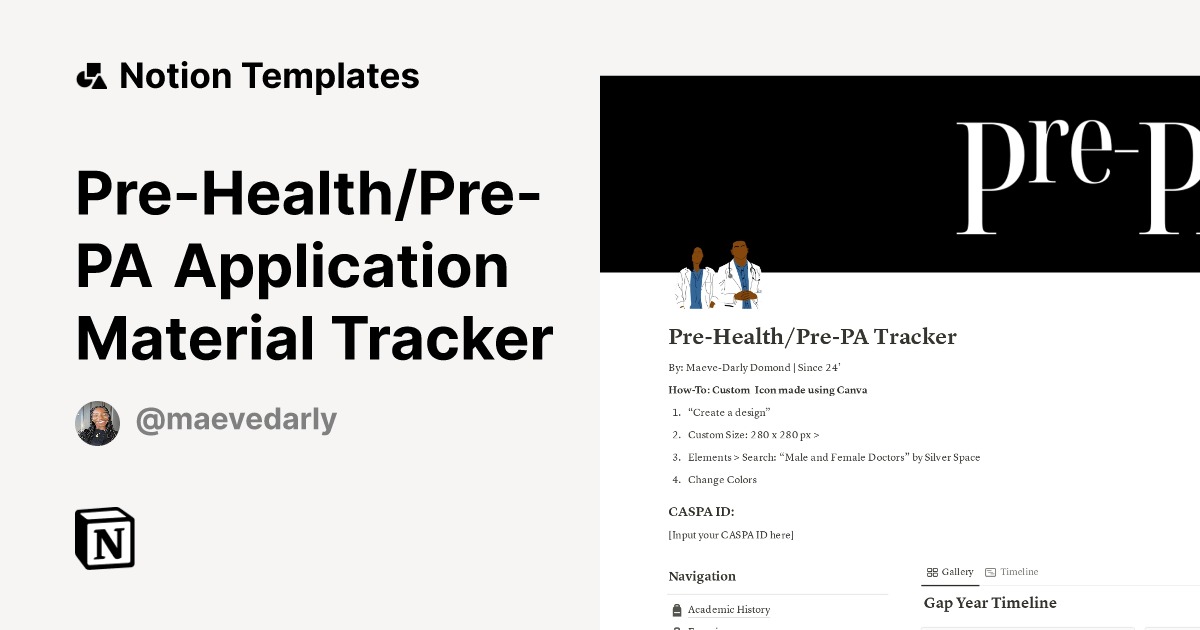 PreHealth/PrePA Application Material Tracker Notion Template