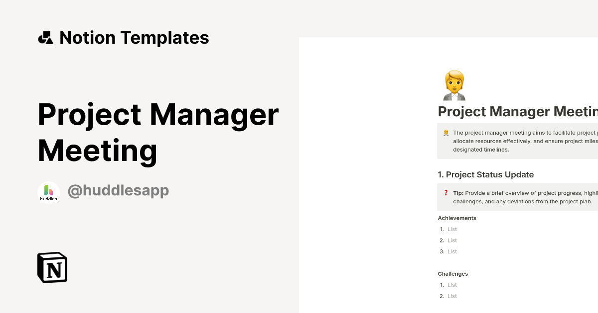 Project Manager Meeting Template by Huddles.app | Notion Marketplace
