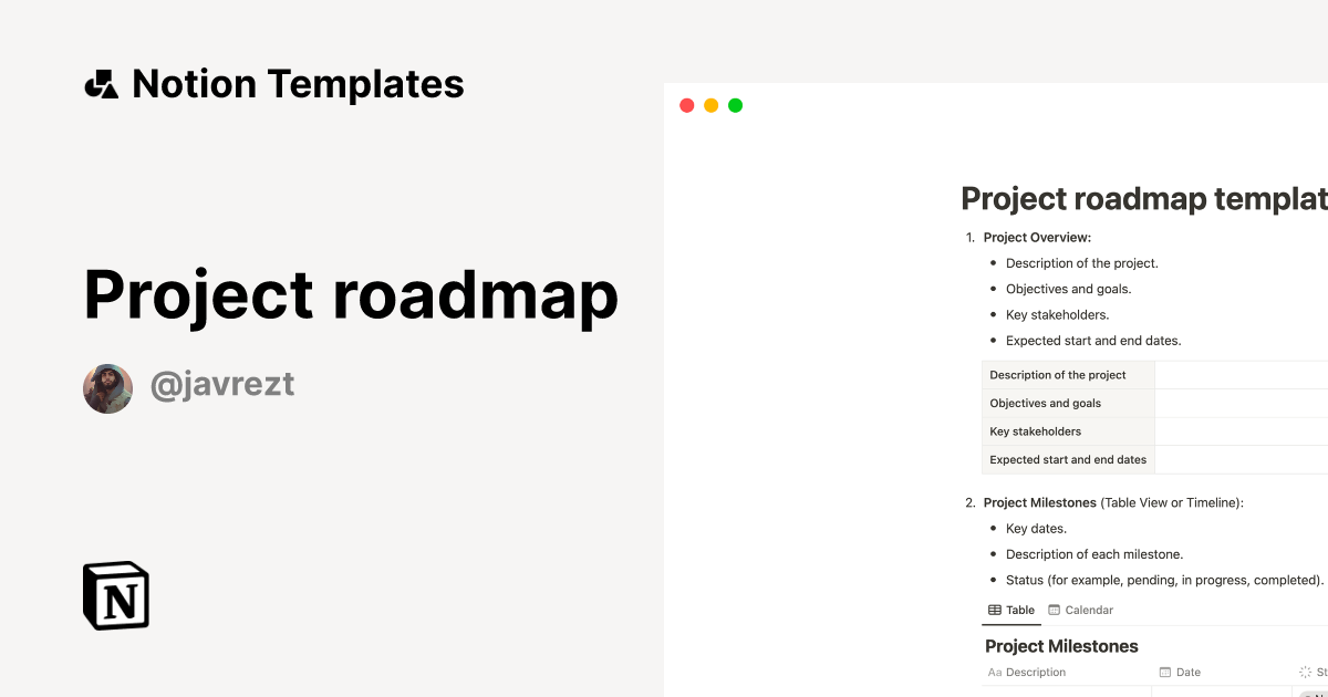 Project roadmap Notion Template