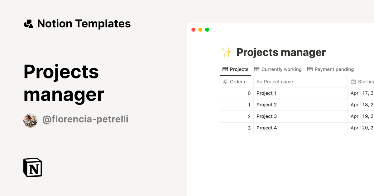 Projects manager Template by Florencia Petrelli | Notion Marketplace