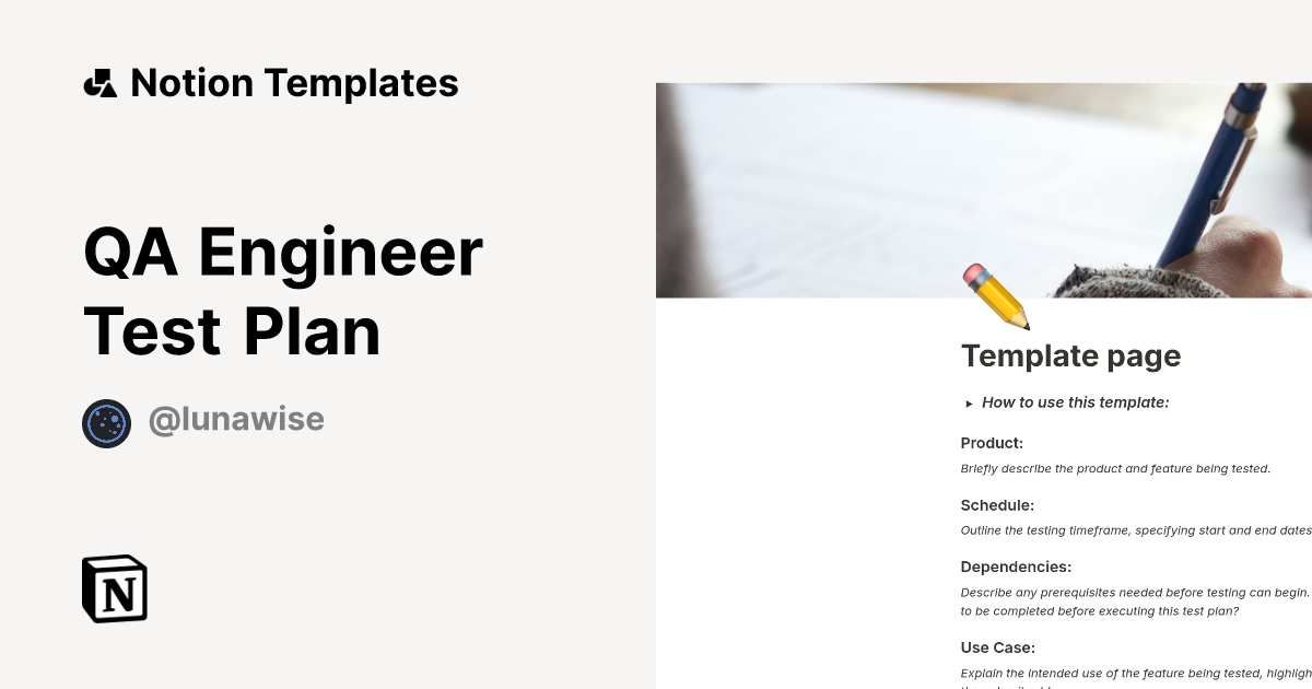 QA Engineer Test Plan Notion Template