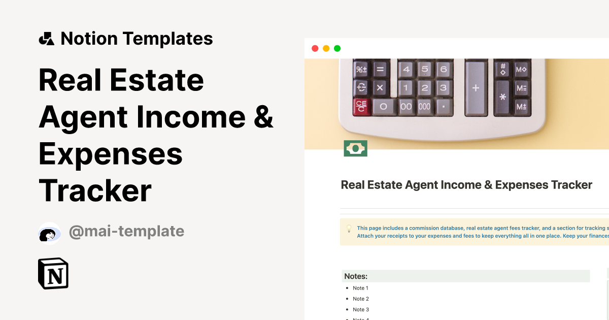 Real Estate Agent & Expenses Tracker Notion Template