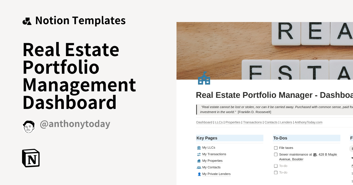 Real Estate Portfolio Management Dashboard Notion Template