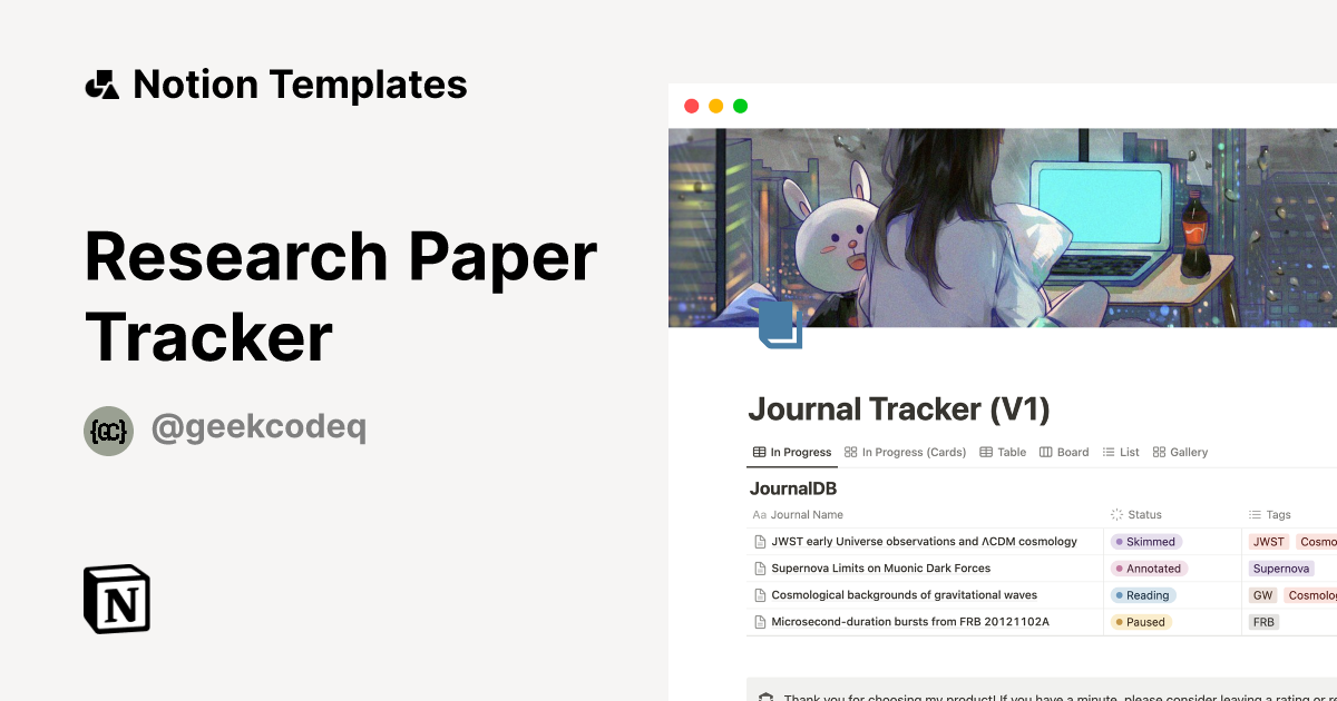 Research Paper Tracker by NavaneethPK Notion Template
