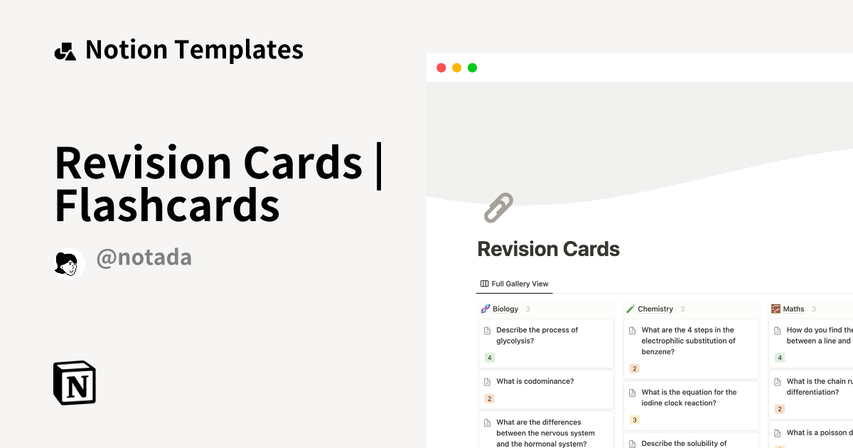 Revision Cards Flashcards Notion Template
