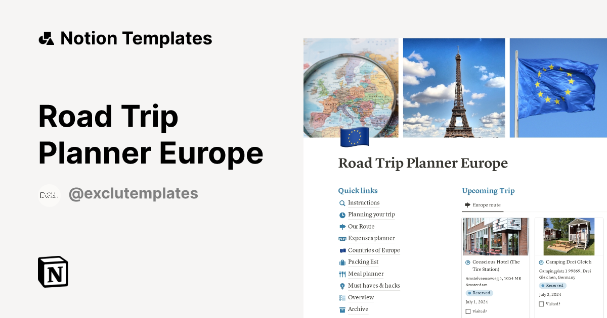 Road Trip Planner Europe Notion Template