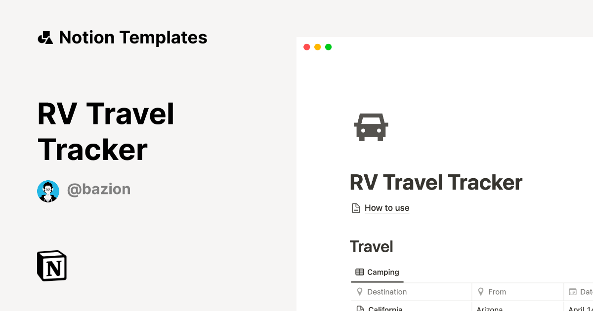 RV Travel Tracker Notion Template