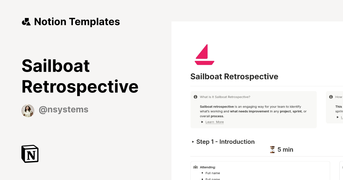 Sailboat Retrospective Notion Template