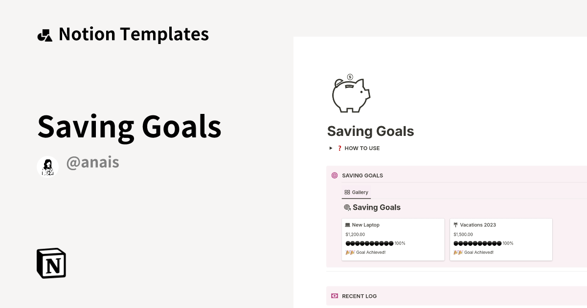 Saving Goals Notion Template