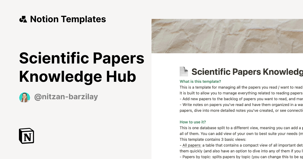 Scientific Papers Knowledge Hub Notion Template