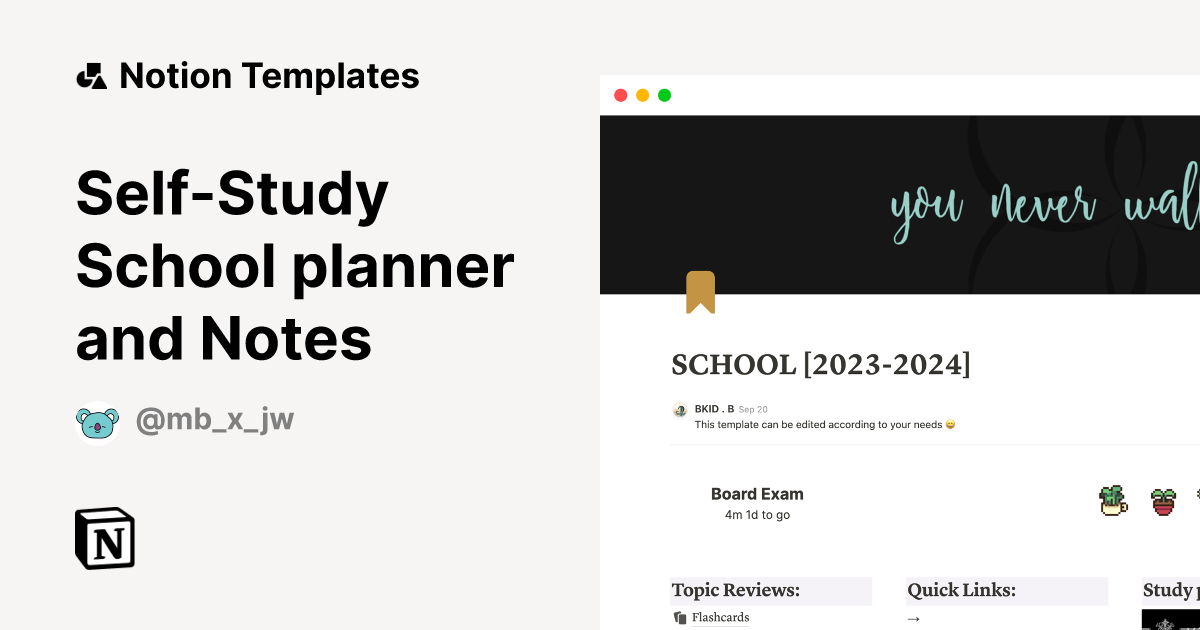 SelfStudy School planner and Notes Notion Template