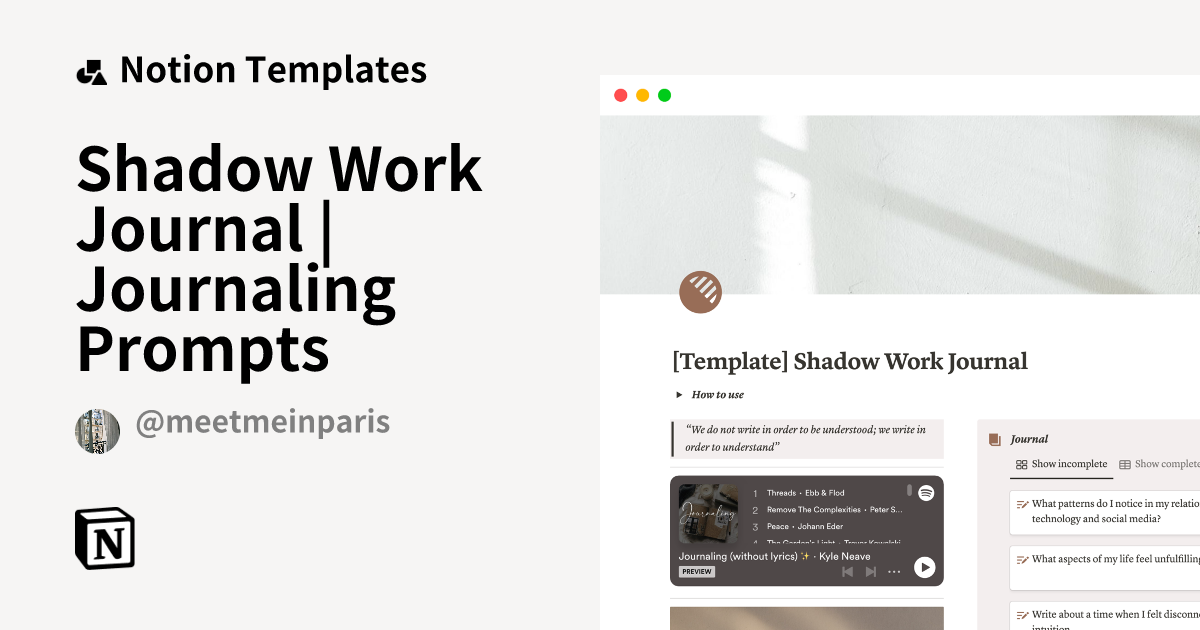 Shadow Work Journal Journaling Prompts Notion Template