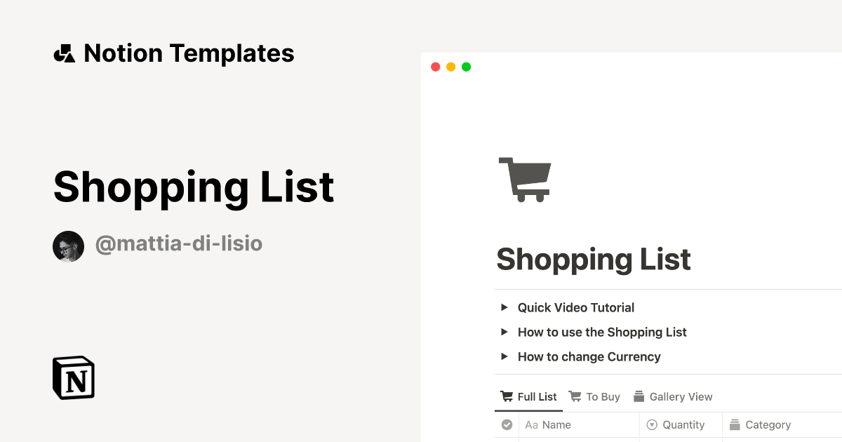 Shopping List Notion Template