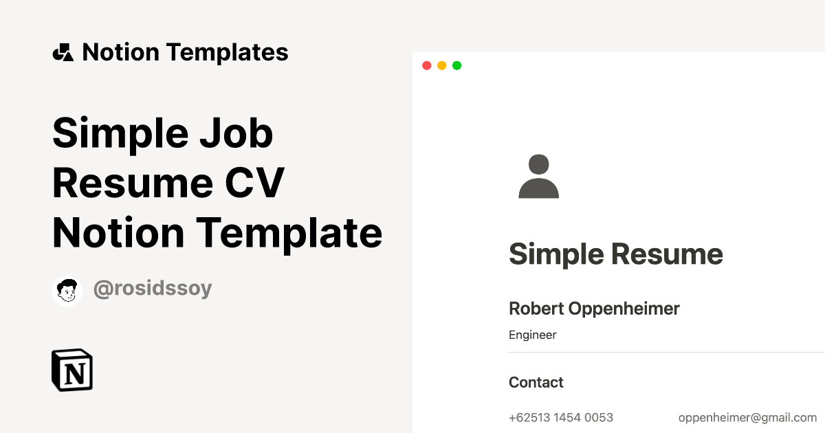 Simple Job Resume CV Notion Template Notion Template