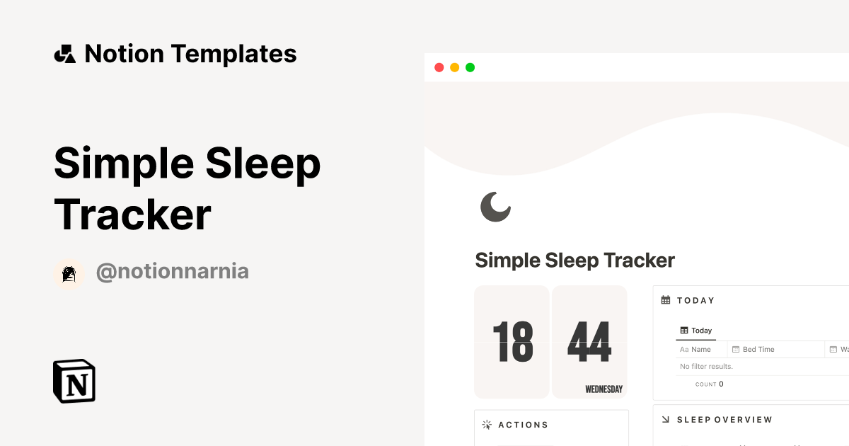 Simple Sleep Tracker by Elena Notion Narnia Notion Template