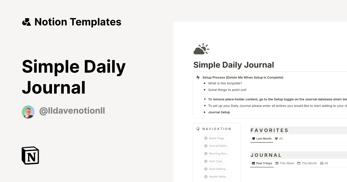 Simple Daily Journal Notion Template