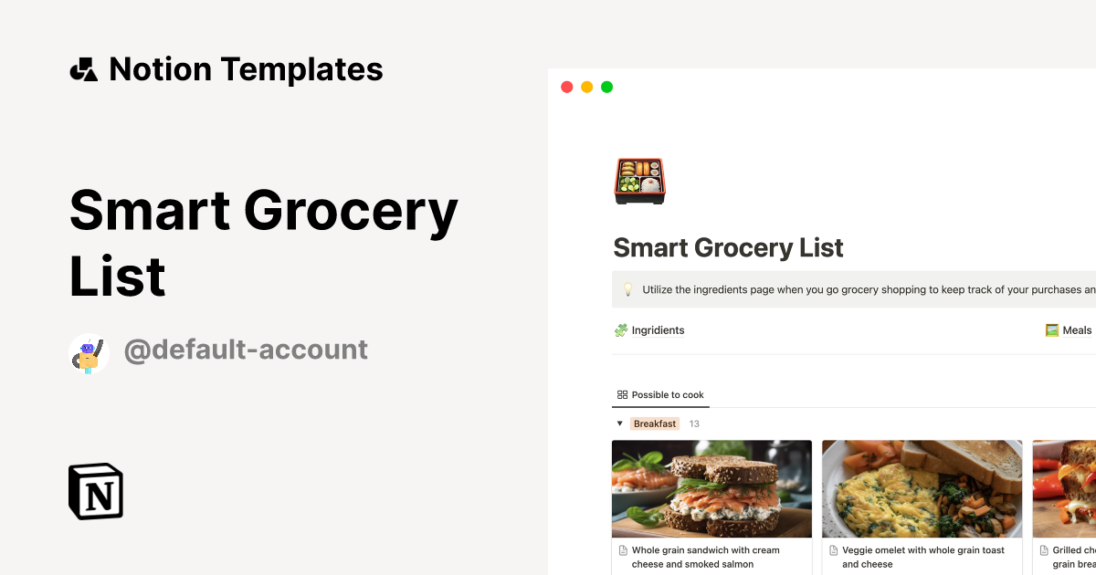 Smart Grocery List by Default Account Notion Template