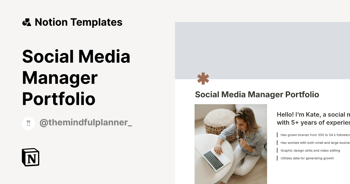 Social Media Manager Portfolio by Paola The Mindful Planner Notion