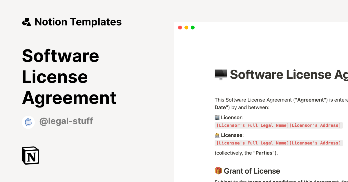 Software License Agreement Notion Template