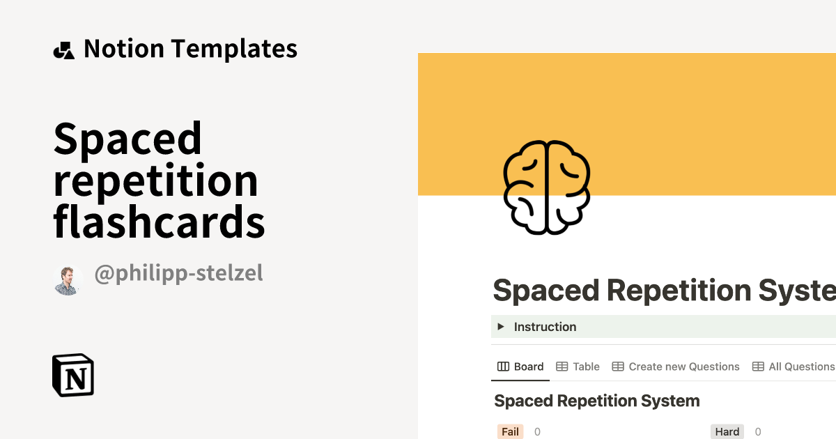 Spaced repetition flashcards Notion Template