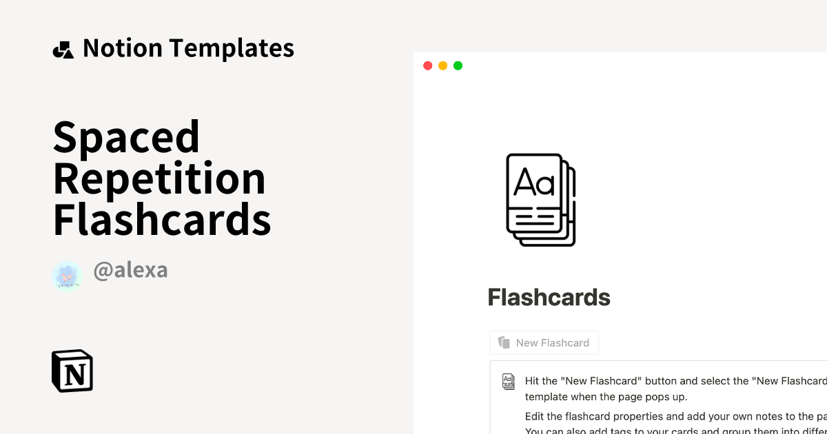 Spaced Repetition Flashcards Notion Template