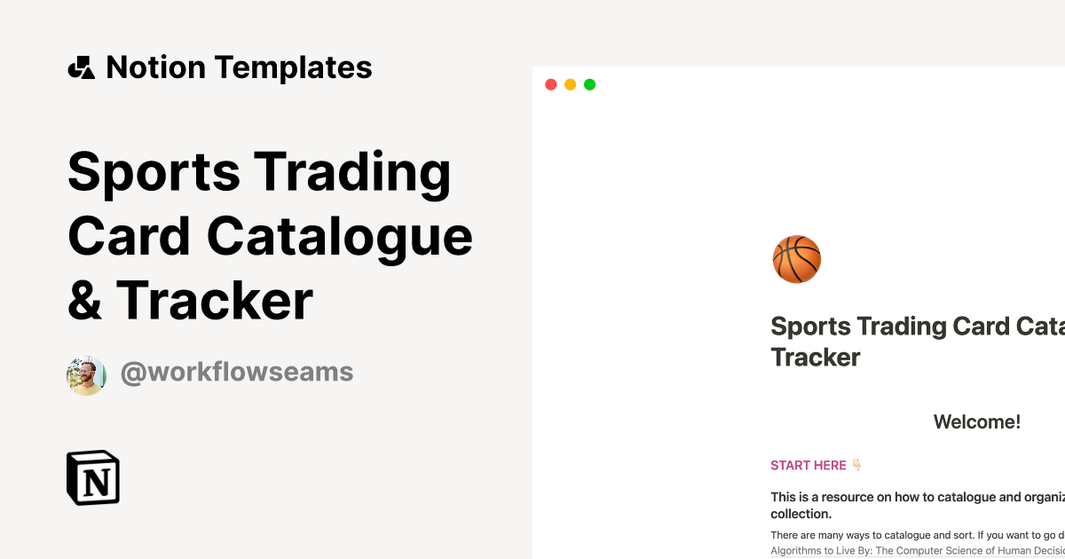 Sports Trading Card Catalogue & Tracker by Workflow Seams Notion Template