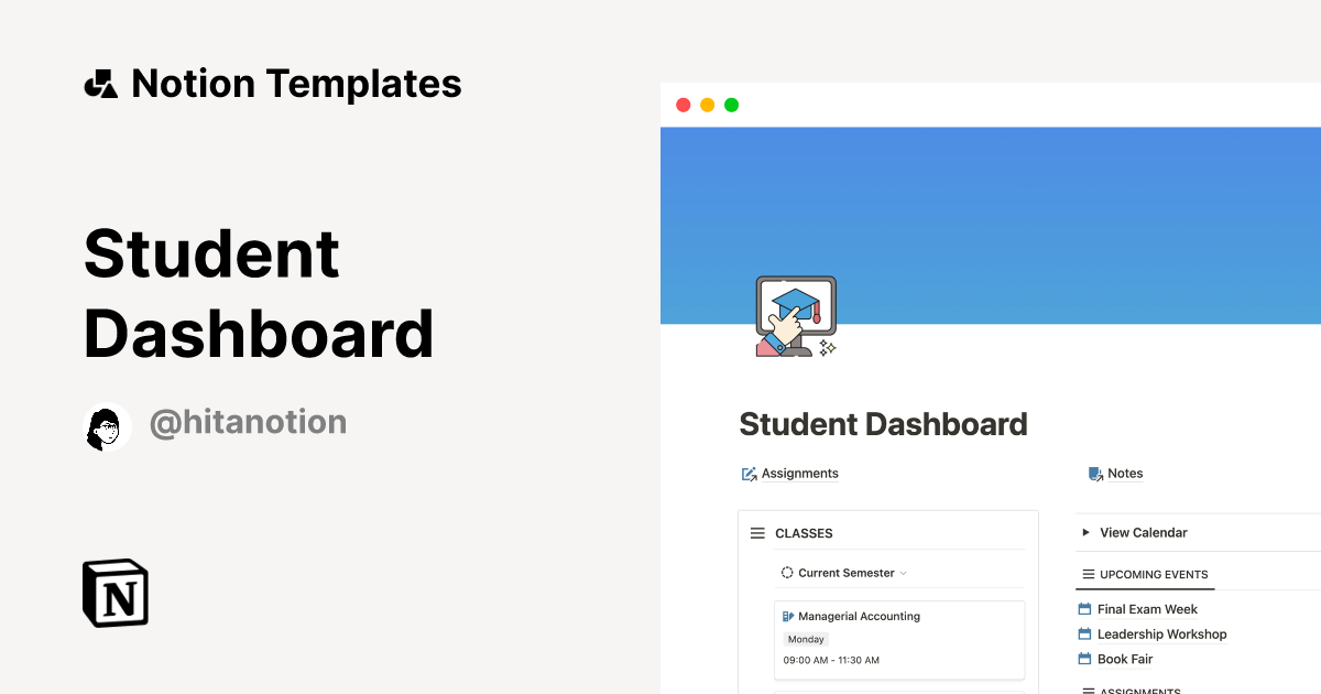 Student Dashboard by HitaNotion Notion Template