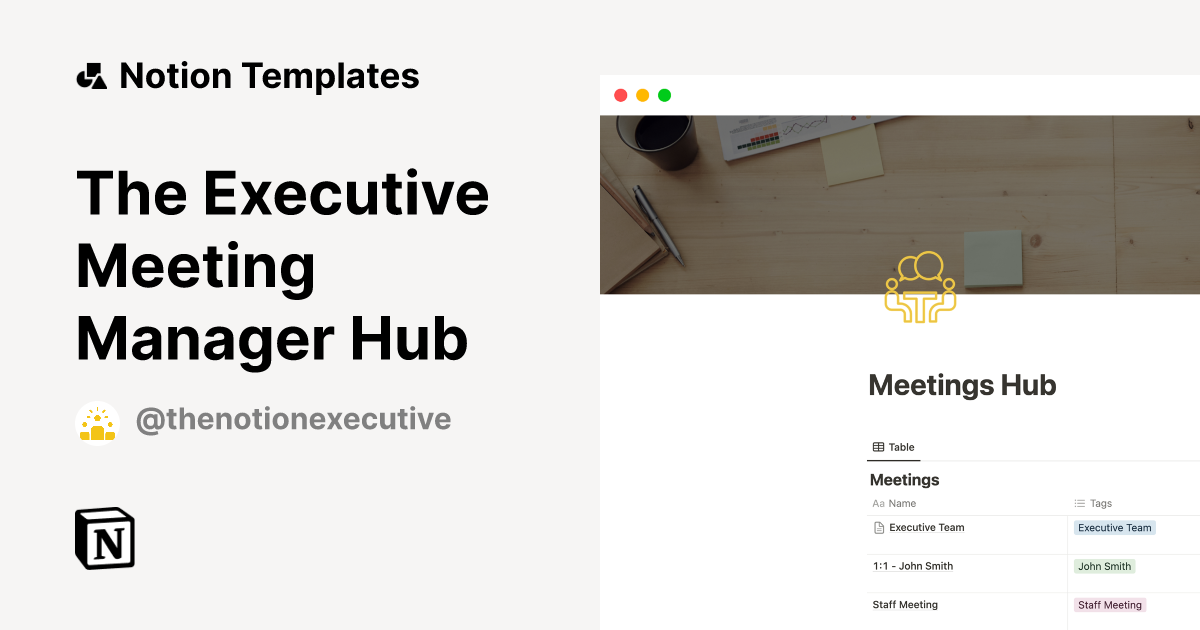 The Executive Meeting Manager Hub by The Notion Executive Notion Template