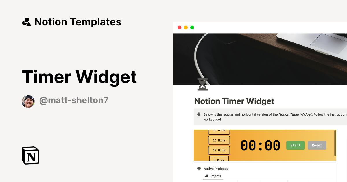 Timer Widget by Matt Shelton Notion Template