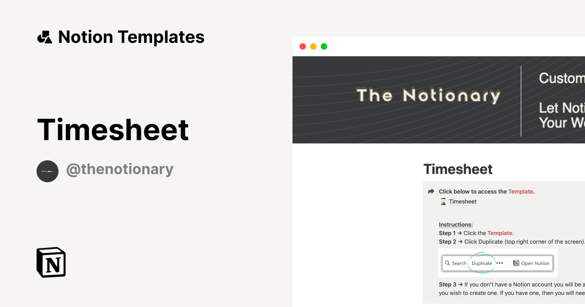 Timesheet by TheNotionary Notion Template