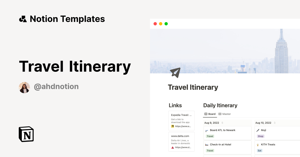 Travel Itinerary Notion Template
