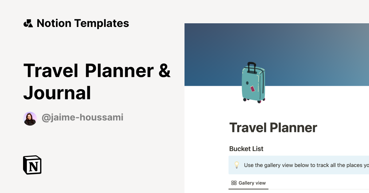 Travel Planner & Journal by Jaime Houssami Notion Template