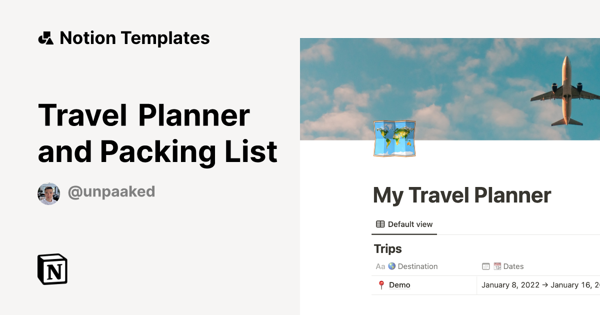 Travel Planner and Packing List Notion Template