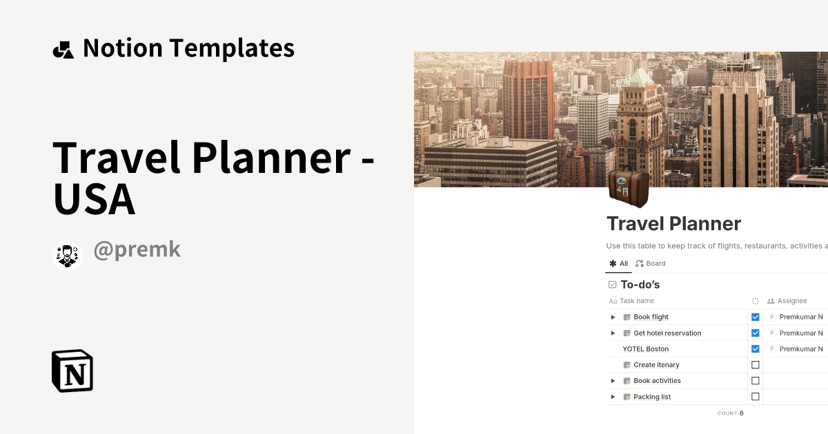Travel Planner USA Notion Template