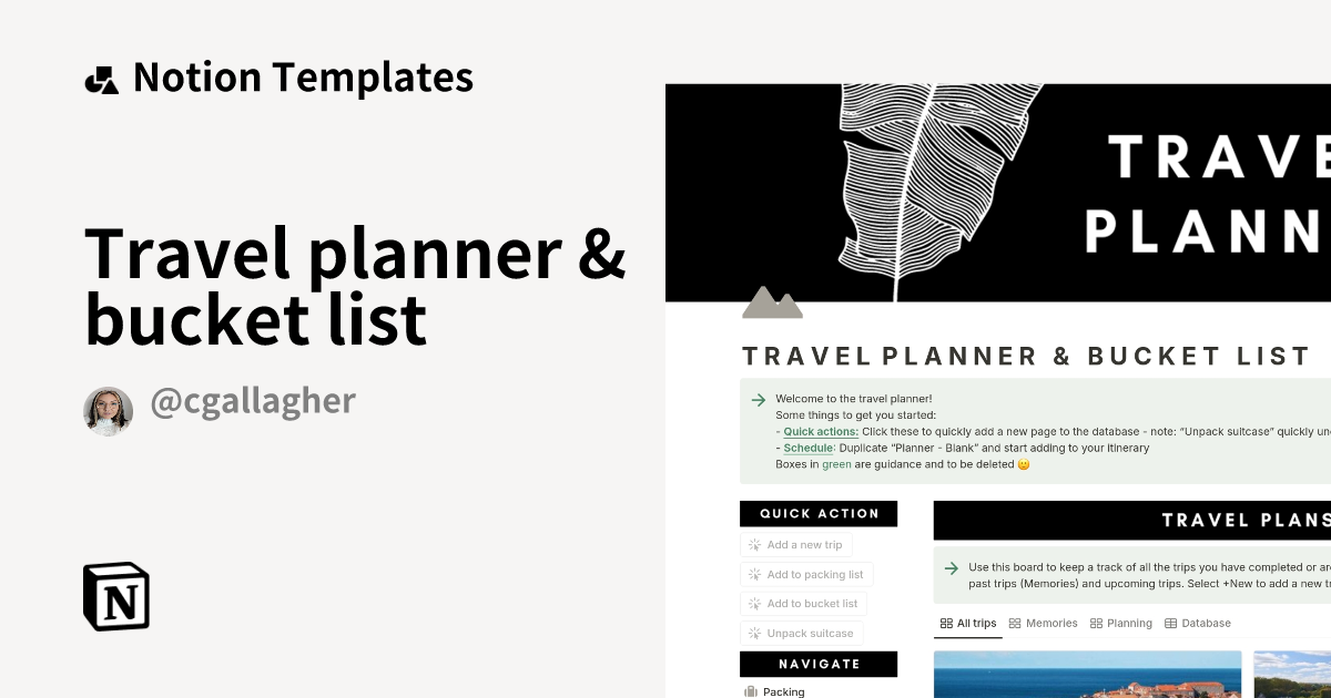 Travel planner & bucket list Notion Template