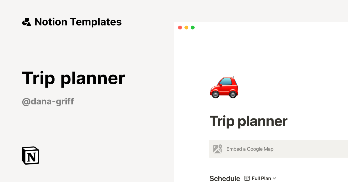 Trip planner Notion Template